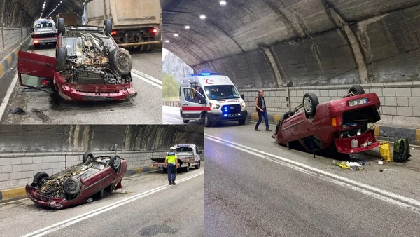 Dereboğazı t&uuml;nellerinde otomobil takla attı