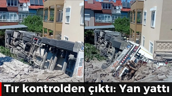 Tır yan yattı