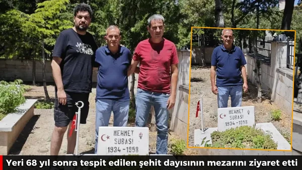 Yeri 68 yıl sonra tespit edilen şehit dayısının mezarını ziyaret etti